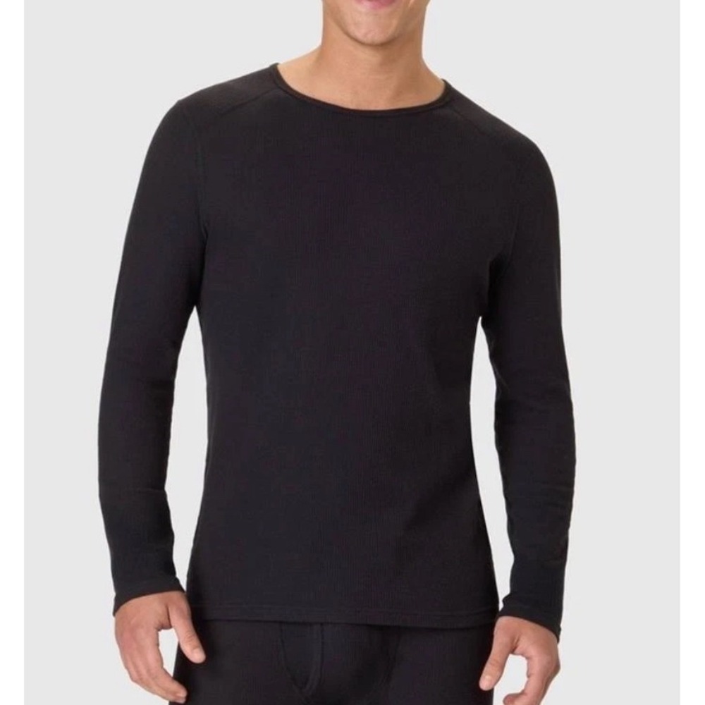 Hanes Premium Mens Baselayer Set‎ of 2 Black Waffle Long Sleeve Crewneck small